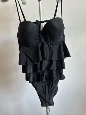 Black Ruffled One-Piece Swimsuit